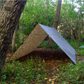 DD Tarp 4x4 set up as a shelter in a forest, showcasing its durability and versatility for outdoor adventures.